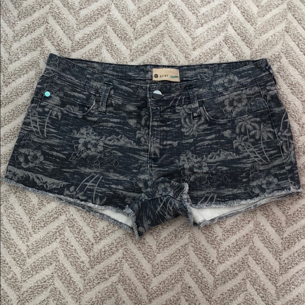 Tropical Patterned Denim Shorts